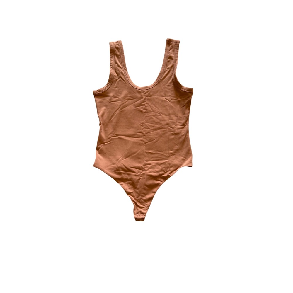 Nuuds Scoop Neck Sleeveless Bodysuit Cinnamon Brown Medium Stretch Basic Tank